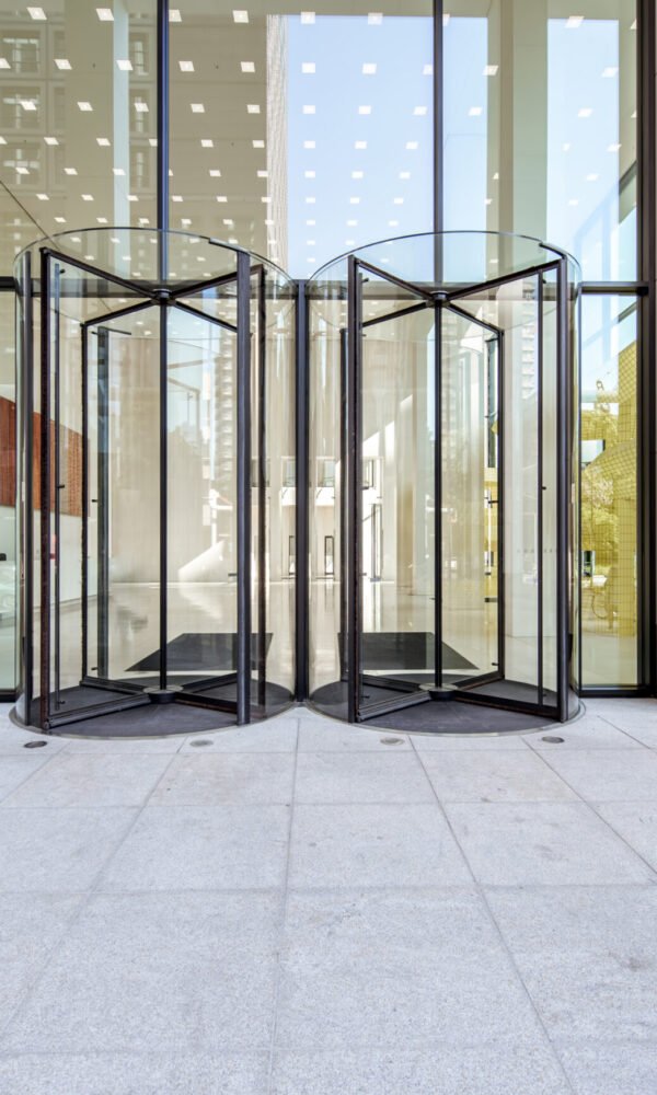 Architectural fragment of the entrance of the modern building in Frankfurt