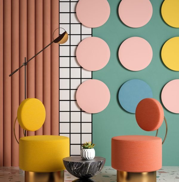 Memphis style conceptual interior room 3 d illustration