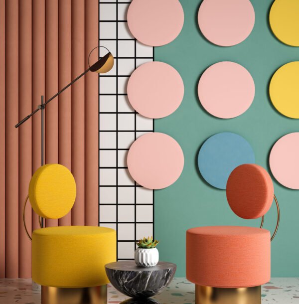 Memphis style conceptual interior room 3 d illustration